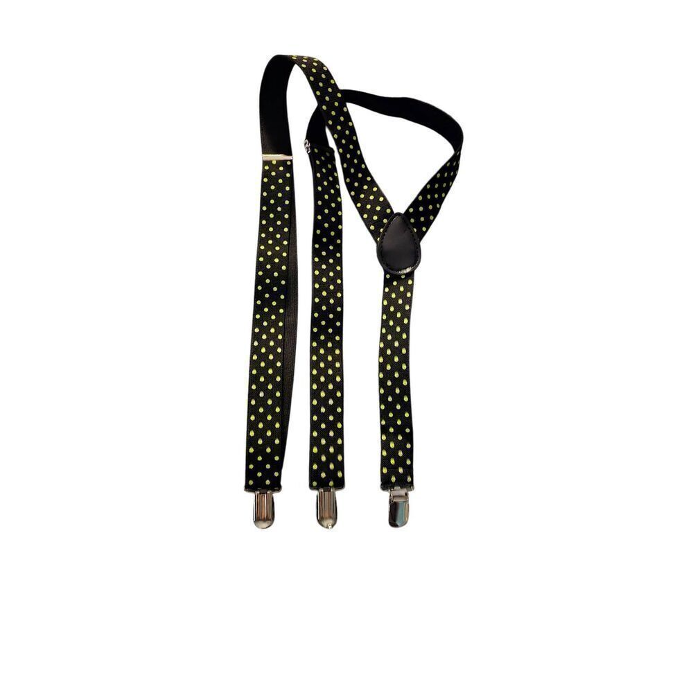 Novelty Unisex Black & Neon Fluorescent Yellow Polka Dot Suspenders Nerd Costume